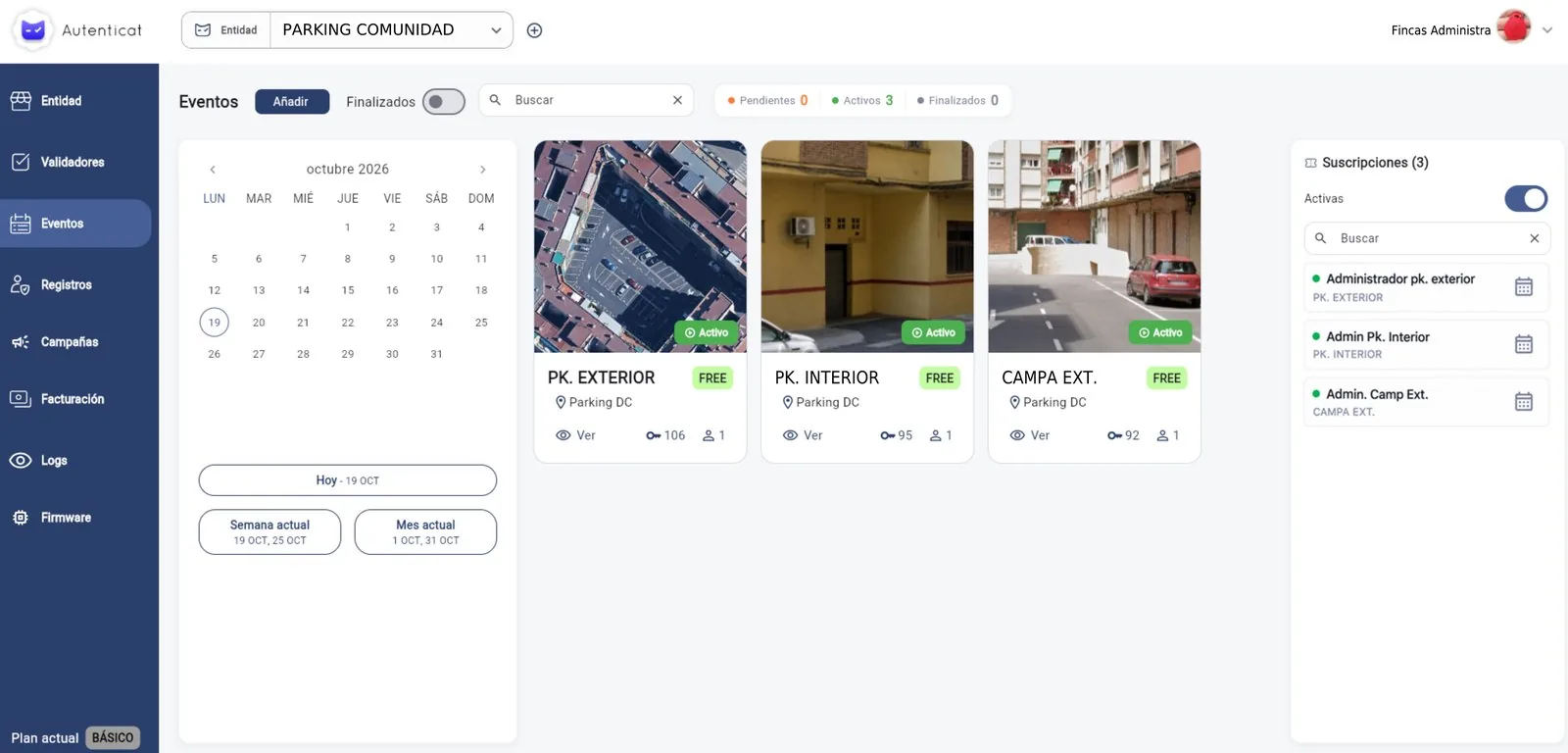 Panel de AutentiCat: eventos de un parking comunitario